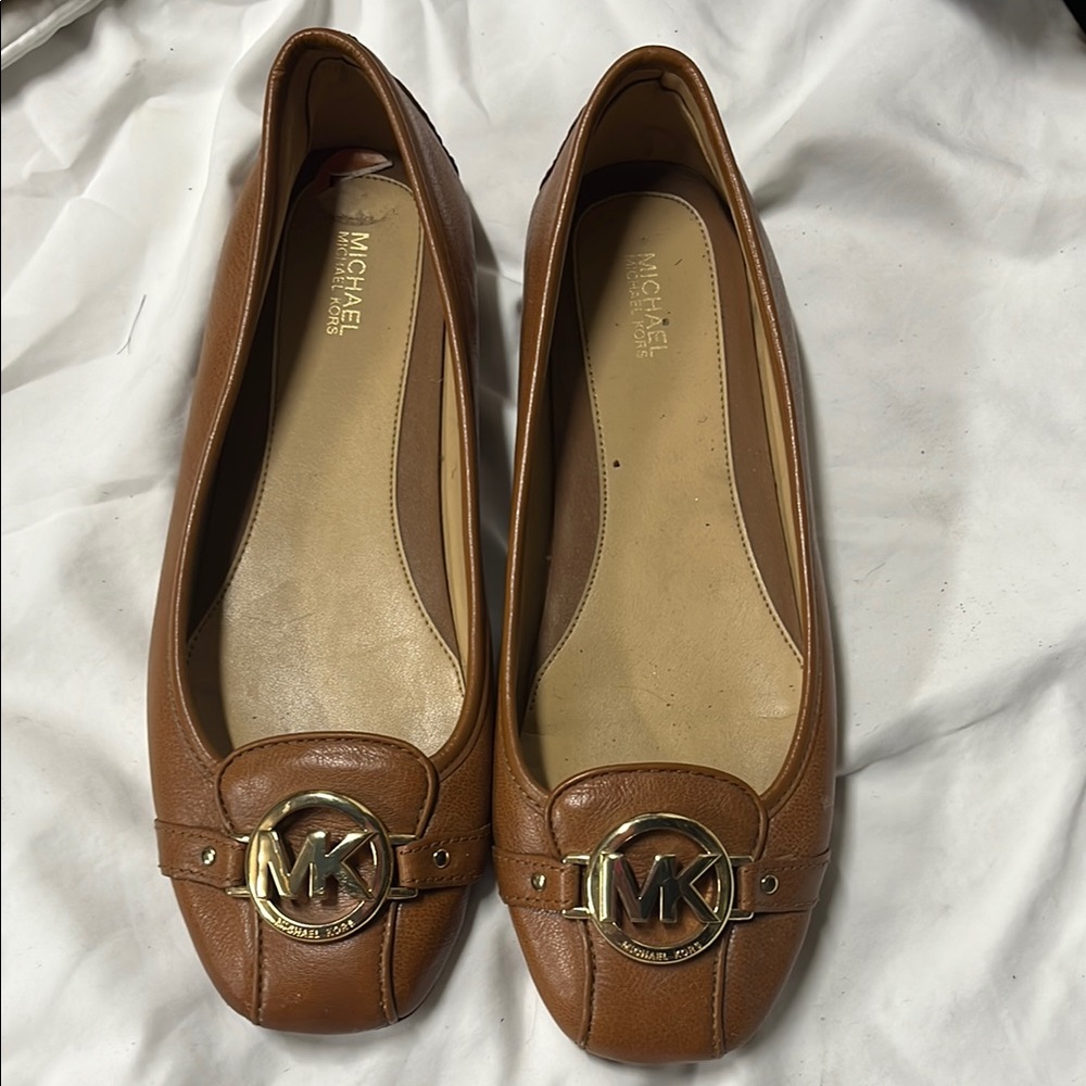 Michael Kors Brown Leather Loafers with Gold Hardware